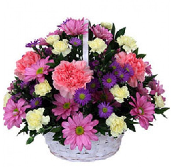 Seasonal Arrangement of Carnation Flowers in a Basket